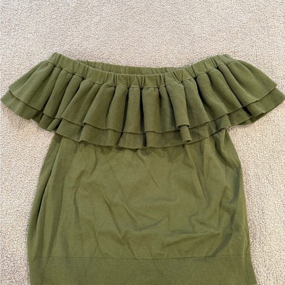 JCrew Olive Off-Shoulder Ruffle Top - Picture 2 of 3